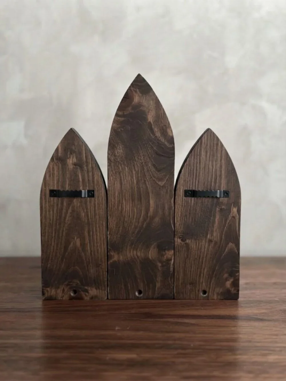 Triple Lancet Gothic Wall Shelf Dark Walnut Altar Ledge Dark Academia Wood Decor